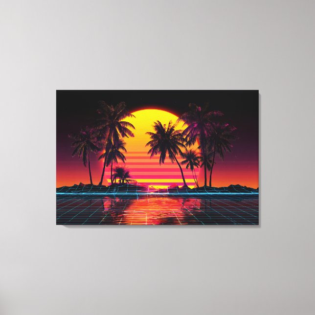 Impressão Em Tela Pôr do Sol Palma Grade Neon (Frente)