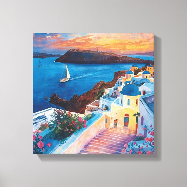 Impressão Em Tela Pôr do sol romântico em Santorini (Frente)