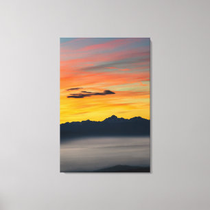 Impressão Em Tela Pôr do sol sobre o vale do nevoeiro da Triglav