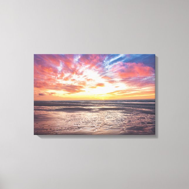 Impressão Em Tela Pôr do sol sobre praia e mar (Frente)