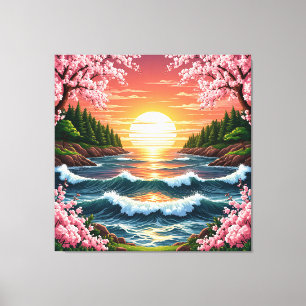 Impressão Em Tela Pôr do sol vibrante sobre as ondas do oceano