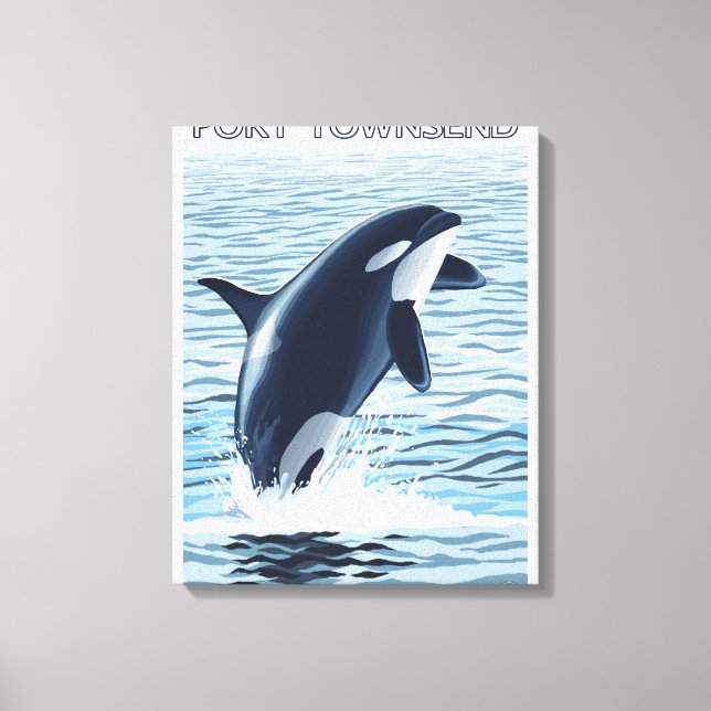 Impressão Em Tela Port Townsend, Washington Orca Jumping (Frente)