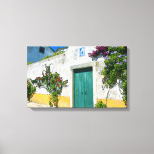 Impressão Em Tela Porta de madeira verde da aguarela