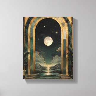 Impressão Em Tela Portal Deco Celestial Esmeralda – Lua Art Déco em