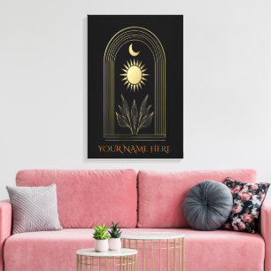 Impressão Em Tela Portal Dourado Místico com Crista Lunar Solar