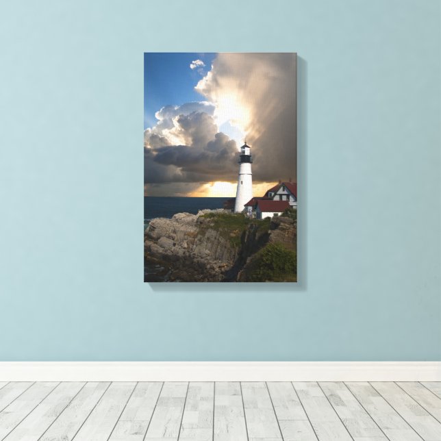 Impressão Em Tela Portland Head Light contra Sunset Magnífico (Insitu(piso de madeira))