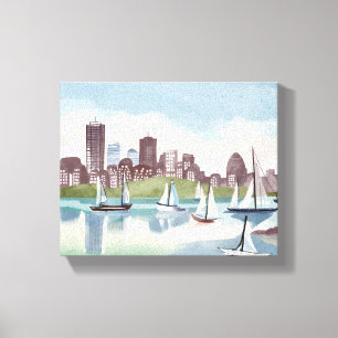 Impressão Em Tela Porto de Boston Aquarela de Boston Massachusetts