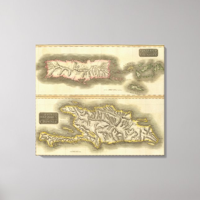Impressão Em Tela Porto Rico, Ilhas Virgens, Hispaniola (Frente)