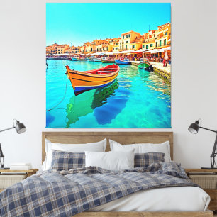 Impressão Em Tela Porto Vibrante: Felicidade Mediterrânica