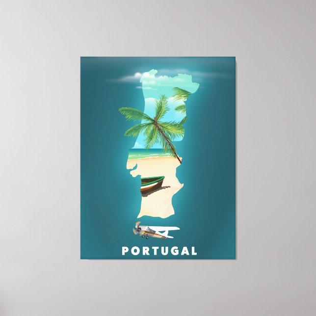 Impressão Em Tela Portugal Map poster de viagens. (Frente)