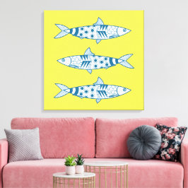 Impressão Em Tela Português Lisboa Sardinha Padrão Azulejos Amarelo