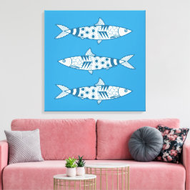Impressão Em Tela Português Lisboa Sardinha Padrão Azulejos Azul