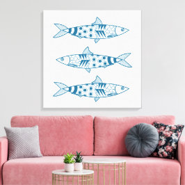 Impressão Em Tela Português Lisboa Sardinha Padrão Azulejos Branco