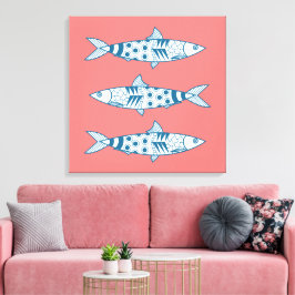 Impressão Em Tela Português Lisboa Sardinha Padrão Azulejos Rosa