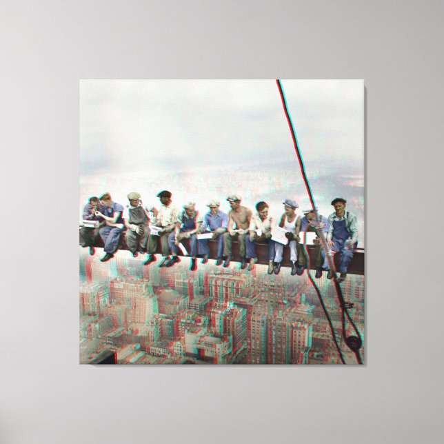 Impressão Em Tela Poster Anaglyph 3D- Lunch atop Skyscraper New York (Frente)