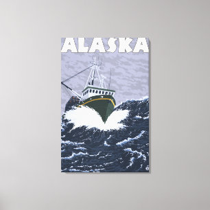 Impressão Em Tela Poster das viagens vintage do barco de AlaskaCrab