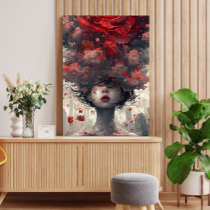 Impressão Em Tela Poster de Arte Surreal Crimson Blossom