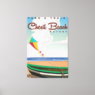 Impressão Em Tela poster de Cartoon de Chesil Beach Dorset Vintage.