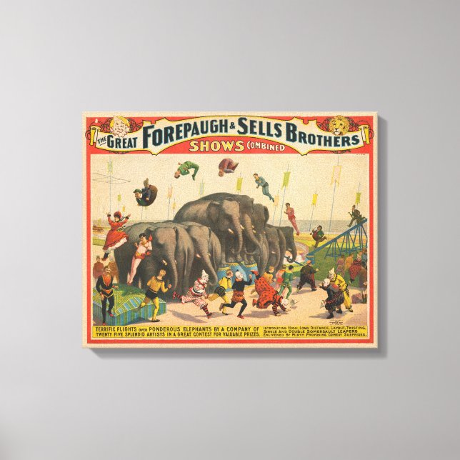 Impressão Em Tela Poster de Circo de Acrobatas Pulando Sobre Elefant (Frente)