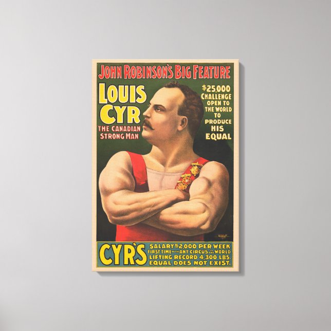 Impressão Em Tela Poster de Circo Mostrando Louis Cyr Com Braços Cru (Frente)