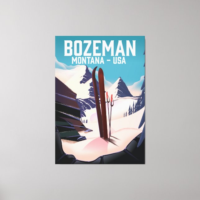 Impressão Em Tela Poster de esqui de Bozeman Montana (Frente)