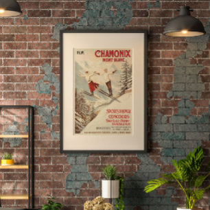 Impressão Em Tela Poster de Esqui Francês Chamonix Mont Blanc Vinta