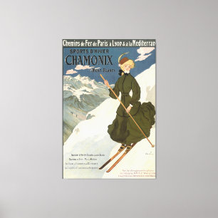 Impressão Em Tela Poster de Esqui Francês Chamonix Mont Blanc Vintag