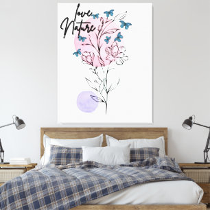 Impressão Em Tela Poster de Ilustração Floral Minimalista de Muro da