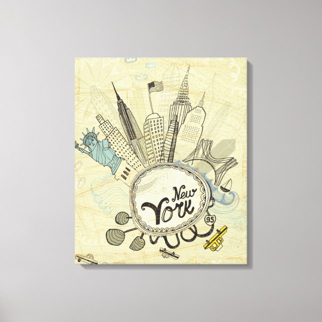 Impressão Em Tela Poster de New York Doodle (Frente)