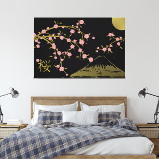 Impressão Em Tela Poster de Tela Negra Dourada Sakura Rosa