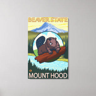 Impressão Em Tela Poster de viagens Beaver & Mt. Hood, OregonVintage