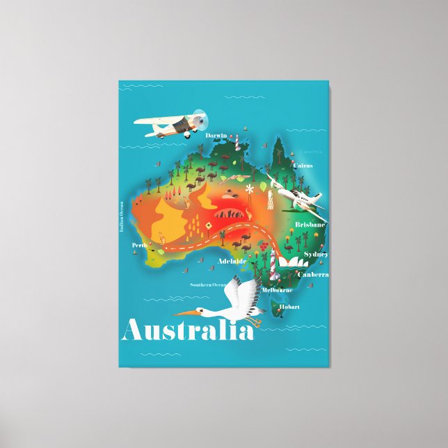 Impressão Em Tela Poster de viagens de Mapa da Austrália (Frente)