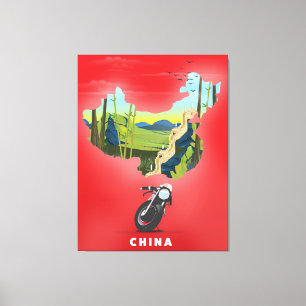 Impressão Em Tela Poster de viagens de mapa ilustrado da China