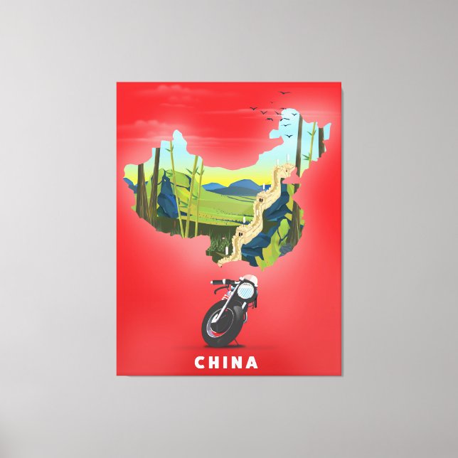 Impressão Em Tela Poster de viagens de mapa ilustrado da China (Frente)