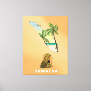 Impressão Em Tela Poster de viagens de mapa ilustrado de Sumatra