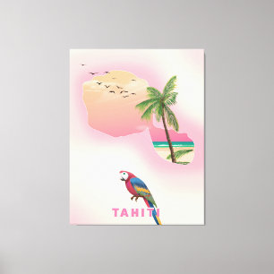 Impressão Em Tela Poster de viagens de mapa ilustrado do Taiti