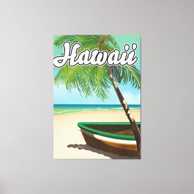 Impressão Em Tela Poster de viagens de Praia Tropical do Havaí (Frente)