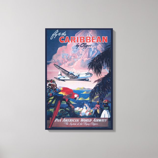 Impressão Em Tela Poster de viagens De Seaplane Voando Sobre O Carib (Frente)