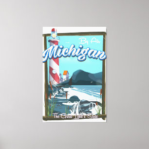 Impressão Em Tela Poster de viagens do farol de Michigan!.