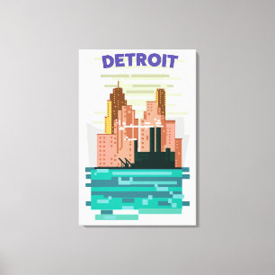 Impressão Em Tela Poster de viagens do horizonte de Detroit City.
