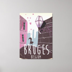 Impressão Em Tela Poster de viagens dos desenhos animados de Bruges,