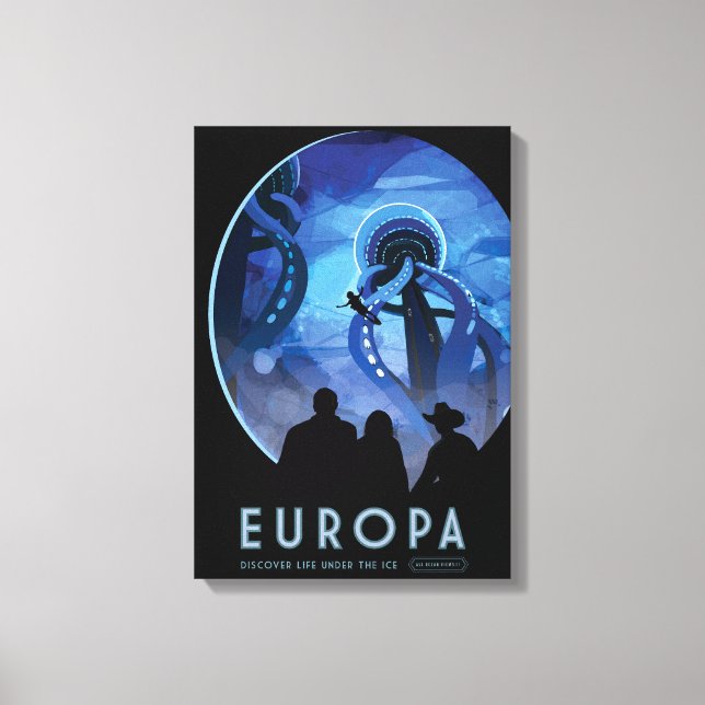 Impressão Em Tela Poster de viagens Espacial Retroativo - Lua Europa (Frente)