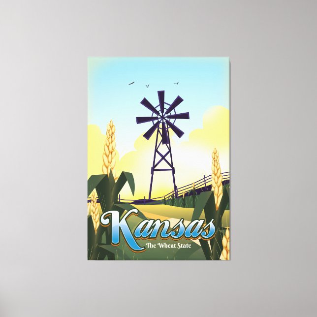 Impressão Em Tela Poster de viagens "Estado do Trigo" do Kansas. (Frente)