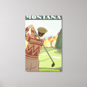 Impressão Em Tela Poster de viagens Golfer SceneMontanaVintage