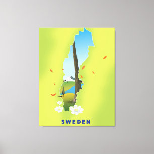 Impressão Em Tela Poster de viagens ilustrado do mapa de suecia.