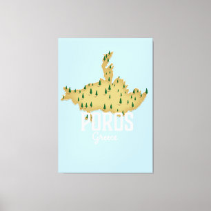 Impressão Em Tela Poster de viagens Ilustrado do Mapa Grego Poros