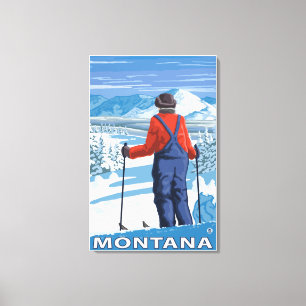 Impressão Em Tela Poster de viagens Skier AdminningMontanaVintage
