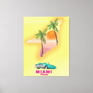 Impressão Em Tela Poster ilustrado Florida do mapa de Miami