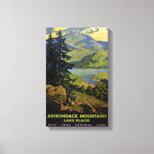 Impressão Em Tela Poster vintage do Lake Placid das montanhas de