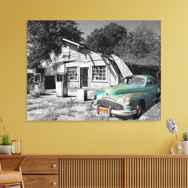Impressão Em Tela posto de gasolina antigo (Insitu(Sala de estar))